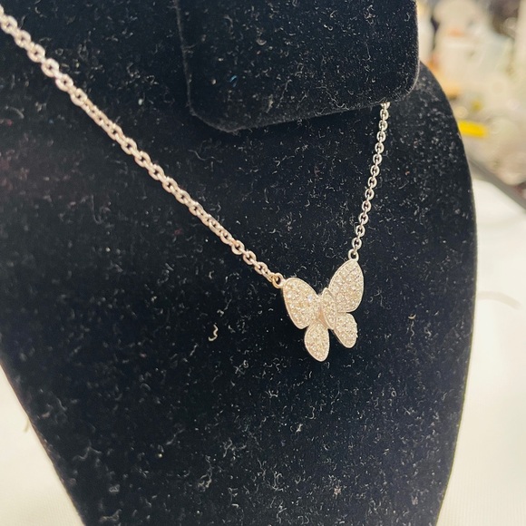 14KT White Gold Pave Diamond Butterfly Pendant Necklace